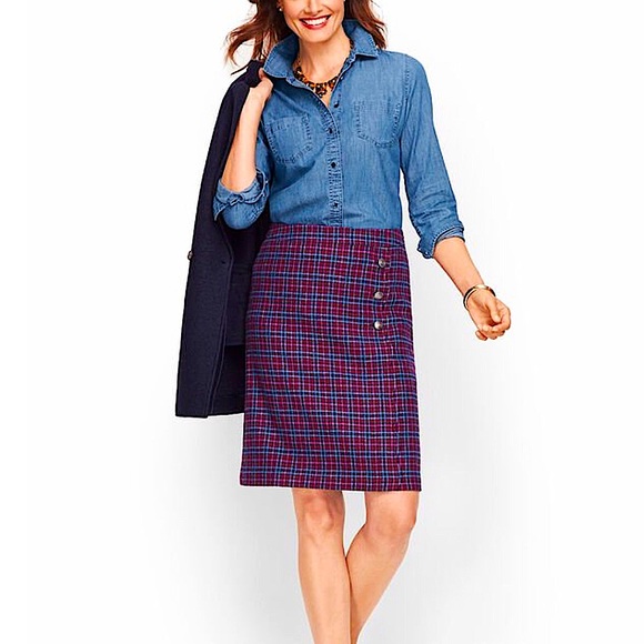 TALBOTS Faux Wrap Plaid Skirt - Picture 1 of 10
